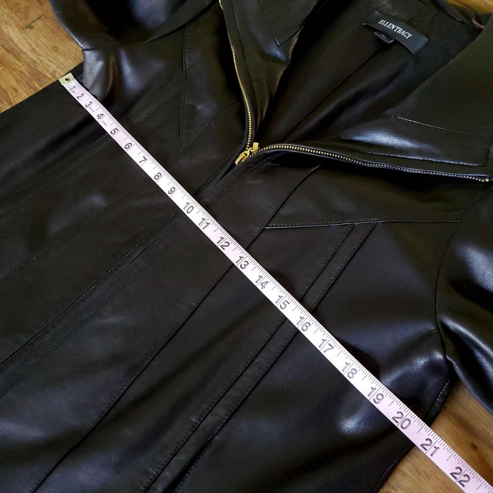Ellen Tracy Women's Black Leather Jacket Size Medium Petite - Picture 14 of 16